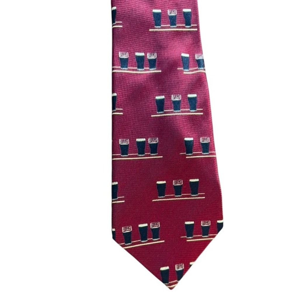 Patrick Francis Ireland Mens Silk Tie Burgundy Red Beer Stout Glass Novelty Work
